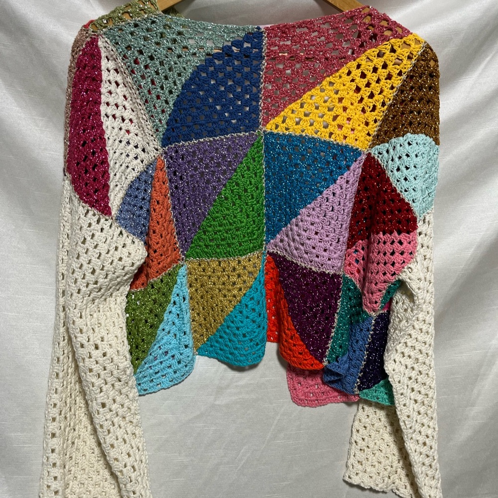 Rose Carmine Multicolor Patchwork Crochet Cardigan - image 2